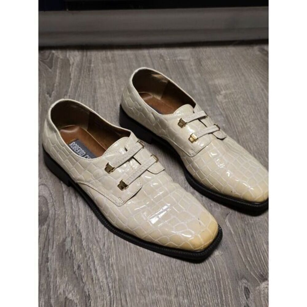 Roberto Chillini Men's Cream Faux Croc Skin‎ Slip On Dress Shoes Size 8